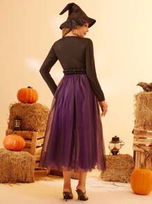 SHEIN Unity Two Tone Mesh Overlay Asymmetrical Hem Dress Fall Cloth For Women - Purple - View 2