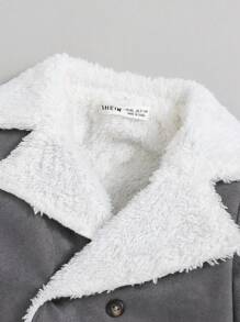 SHEIN Baby Boy Double Breasted Teddy Lined Coat Without Sweater - Dark Grey - View 9