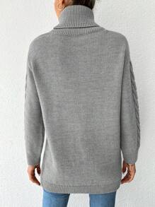 SHEIN Jersey cuello alto tejido de cable de hombros caídos