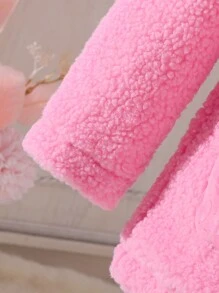 Baby Girl Solid Belted Teddy Coat - Pink - View 7