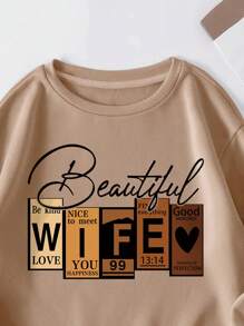 INAWLY Letter Graphic Thermal Lined Sweatshirt - Khaki - View 3