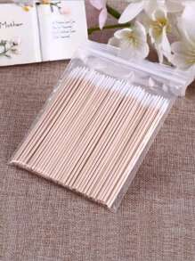 一次性超小棉籤刷不起毛微型木質化妝刷睫毛延長膠去除指甲工具 - 白色 - 查看 3