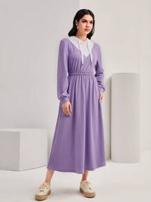 Mulvari Colorblock Drawstring Hooded 2 In 1 Dress - Mauve Purple - View 3