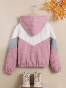 SHEIN 女大童撞色拉鏈開襟連帽夾克 - 粉色 - 查看 2