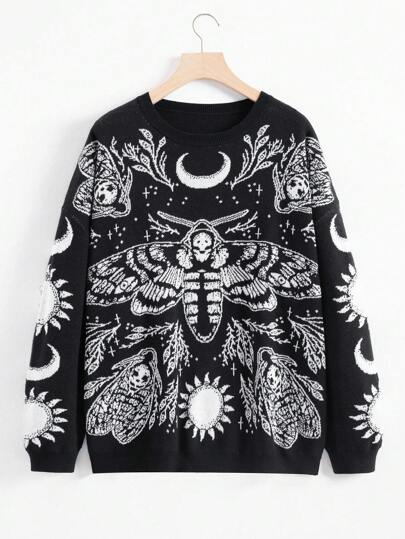 Mystic heart Graphic Pattern Drop Shoulder Sweater, School