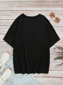 Teen Girls' Casual Simple Cartoon Printed T-Shirt, Suitable For Summer - Black - View 2