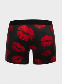 Hombres Shorts de natación con estampado de labio con lazo delantero pierna cuadrada