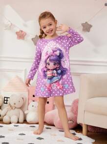 女小童卡通圖案波卡圓點睡裙