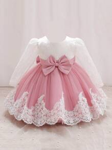 SHEIN Glamorique Kids 女嬰連衣裙，優雅時尚，適用於生日、晚會、表演、婚禮、洗禮和慶祝首個生日 - 粉色 - 查看 1