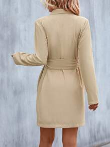 SHEIN Clasi 青果領圍裹側打結洋裝 - 卡其色 - 查看 2