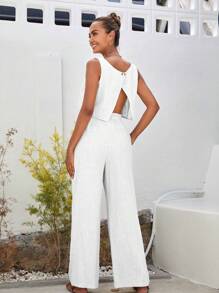 SHEIN VCAY Solid Tank Top & Wide Leg Pants