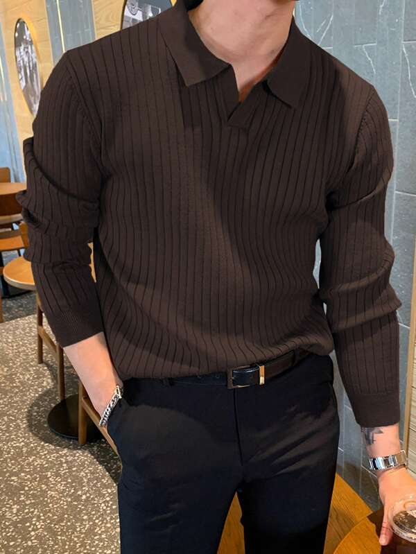 DAZY Męski, jednolity, prążkowany, jesienny sweter