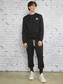 Manfinity RebelGame Men Drawstring Waist Sweatpants - Black - View 3