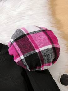 青少年女孩小高領T恤&格紋印花不對稱下擺半身裙&帽 - 黑色 - 查看 4