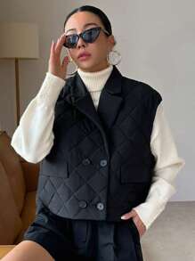 DAZY Áo khoác chần bông hai hàng khuy, Quần áo mùa đông cho nữ, Áo khoác mùa đông cho nữ - màu đen - Xem 7