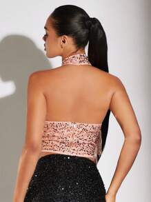 SHEIN BAE Women's Sleeveless Tank Top For Summer With Tassel And Sparkly Sequins - Pink - View 2