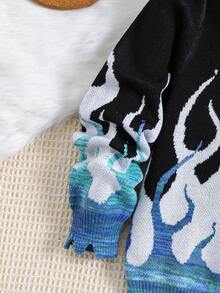 SHEIN Tween Boy Fire Pattern Sweater - Multicolor - View 5