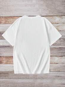 Camiseta de manga corta para adolescentes con impresión de letras de baloncesto, casual y sencilla, adecuada para el verano - Blanco - Ver 2