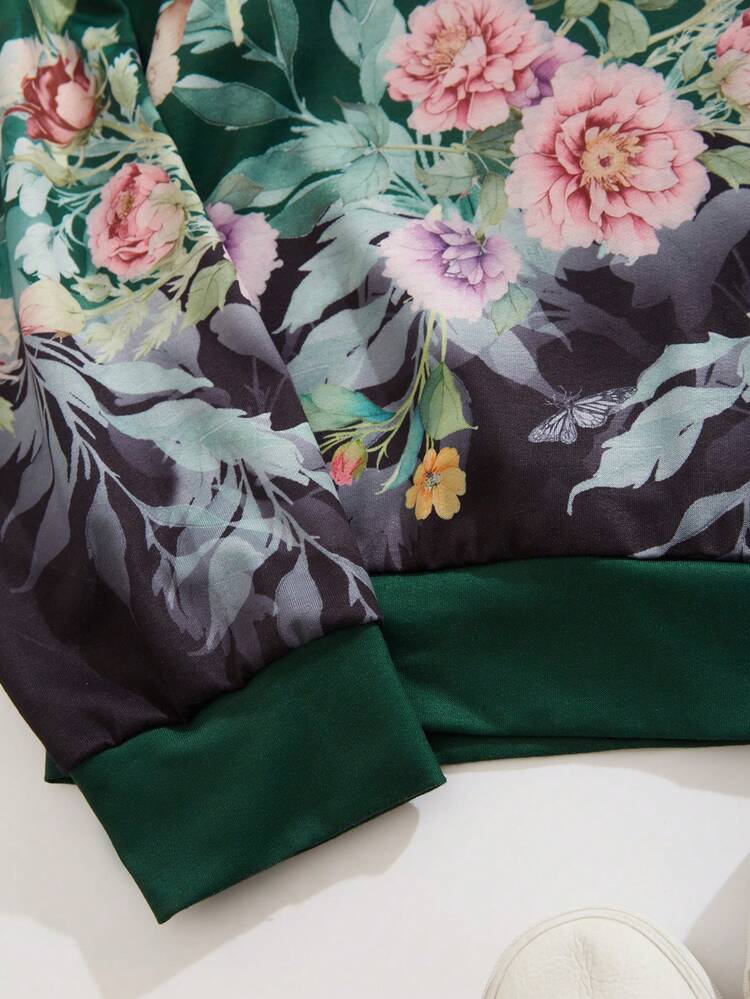 Floral Print Drop Shoulder Sweatshirt Pullover Fall Sweatshirt