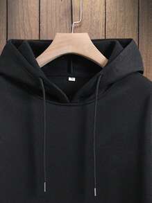 RueChic Men Slogan Graphic Kangaroo Pocket Drawstring Hoodie - Black - View 4