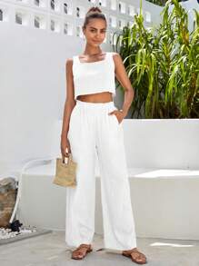 SHEIN VCAY Solid Tank Top & Wide Leg Pants