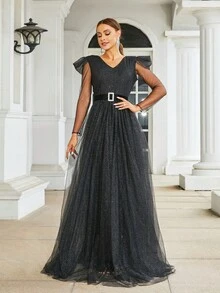 Missord Đầm maxi có dây buộc lưới - màu đen - Xem 5