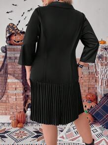 SHEIN Clasi Talla grande Vestido de doble botonadura bajo fruncido - Azul - Ver 2