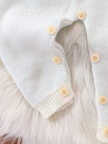 Baby Girl Cartoon Pattern Knit Jumpsuit - Blue and White - View 4