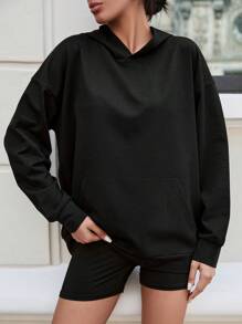 EURMUSE Women's Casual Printed Drop Shoulder Hoodie - Black - View 3