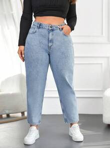 EURMUSE Plus Casual Mom Fit Jeans - Baby Blue - View 1
