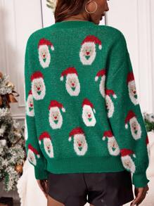 SHEIN Privé Suéter navideño con hombros caídos y estampado de Papá Noel - Multicolor - Ver 2