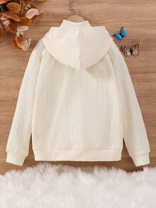 SHEIN Áo nỉ tay trễ vai có túi kangaroo cho bé gái tuổi teen (1 chiếc) - trắng - Xem 2