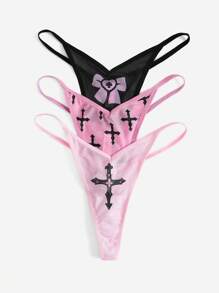 ROMWE Kawaii 3pack Graphic Print Thong - Multicolor - View 1