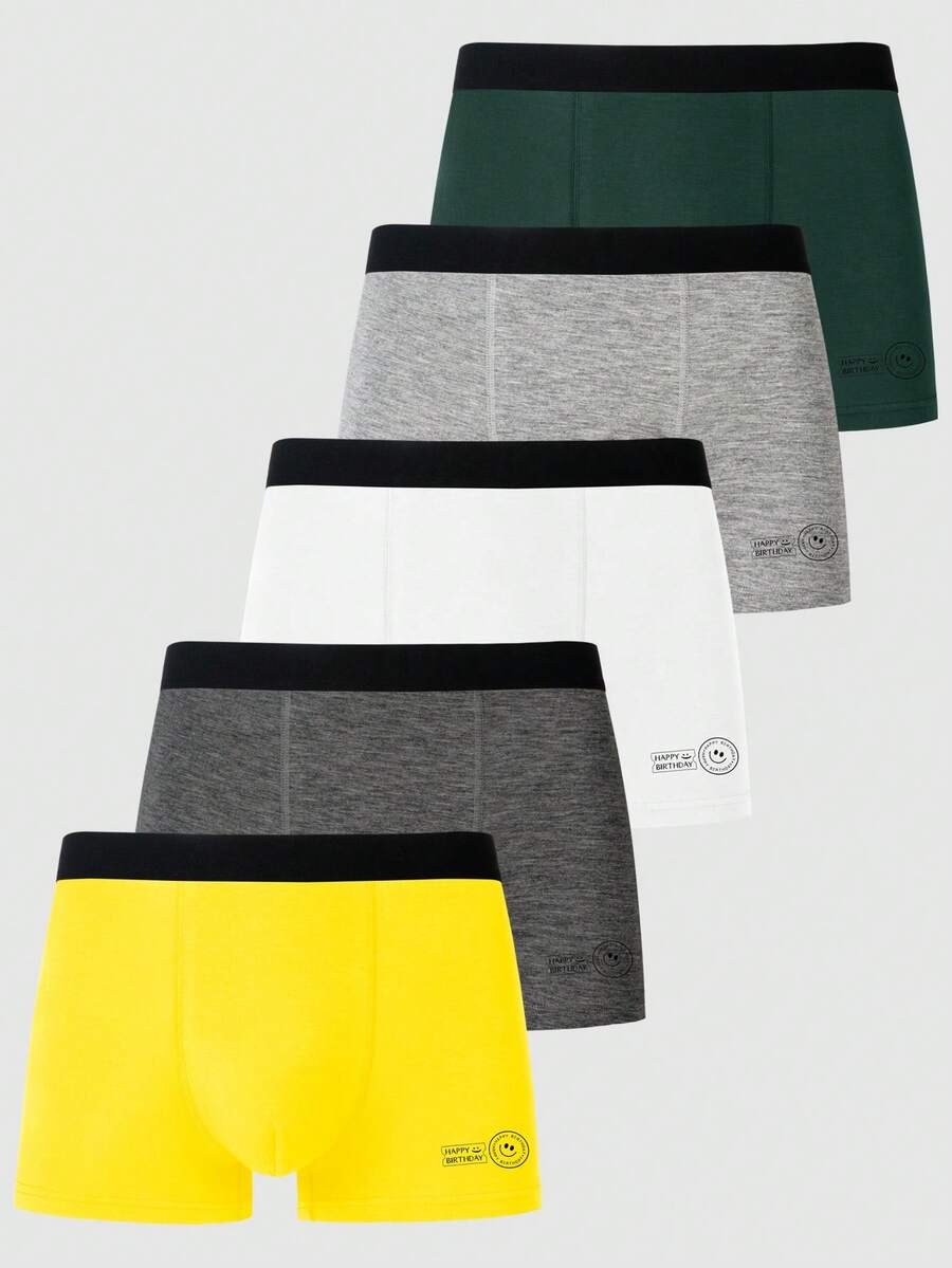 Men 5pcs Men Letter Graphic Boxer Brief - Multicolor - View 1