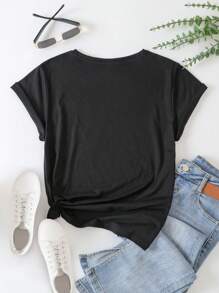 SHEIN EZwear Moon & Mountain Print Tee - Black - View 2