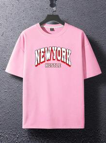 Manfinity Homme 男士下落式肩膀字母圖形超寬鬆t恤 - 粉色 - 查看 3