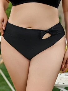SHEIN Swim Curve Plus Cut Out Knot Front High Waist Bikini Bottom - Black - View 3