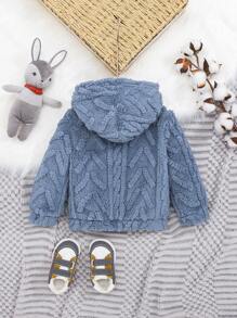 SHEIN Đứa bé trai Đứa bé gái Giải trí , Linh hoạt , Mềm mại Và Thoải mái Tính hai mặt Nhung Màu thuần Áo nỉ có mũ - Màu xanh bụi bặm - Xem 2
