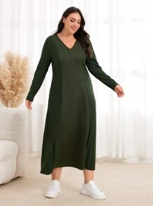 Al Najma Plus Solid V Neck Arabian Dress