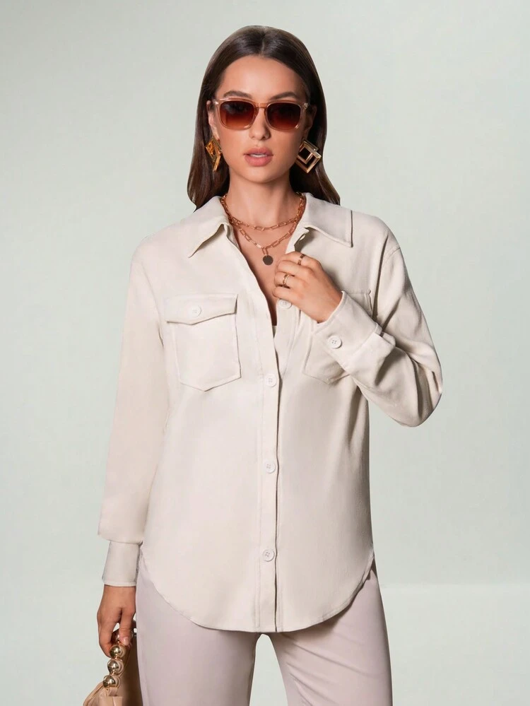 Flap Pocket Curved Hem Coat