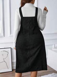 SHEIN LUNE 大碼素色翻蓋口袋背帶裙不帶T恤 - 黑色 - 查看 2