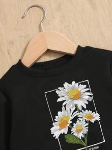 Baby Girl Floral & Slogan Graphic Sweatshirt - Black - View 3