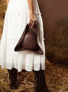 SHEIN VCAY 女士复古隐形纽扣帽，适合派对，波西米亚风牛仔女牛仔女士服装海盗服装 - 棕色 - 查看 3