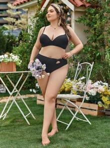 SHEIN Swim Curve Plus Cut Out Knot Front High Waist Bikini Bottom - Black - View 5