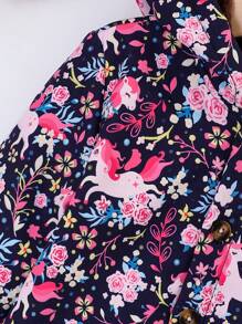 SHEIN Áo khoác có mũ trùm đầu có in hình kỳ lân cho bé gái - Màu xanh hải quân - Xem 6