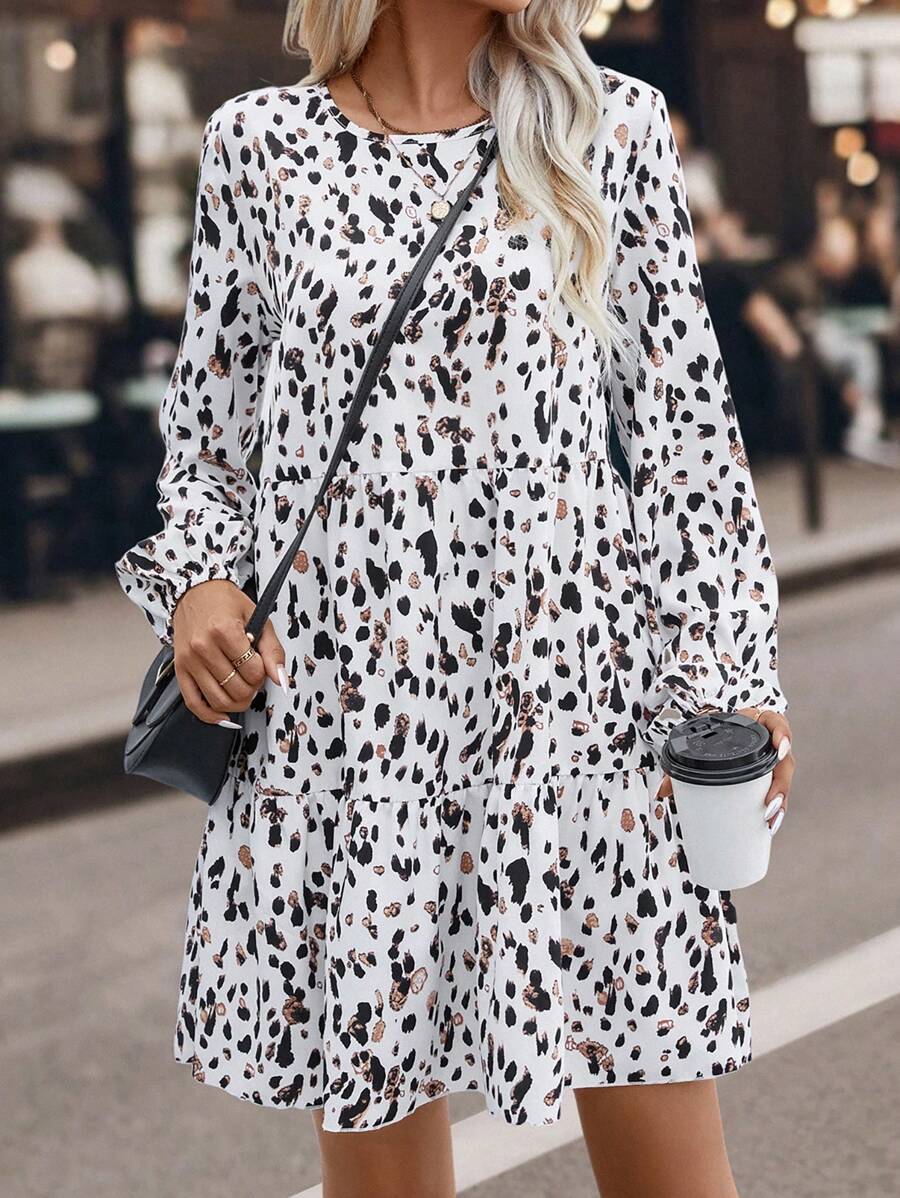 SHEIN LUNE 滿版印花娃娃裙 - 白色 - 查看 1