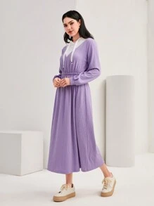 Mulvari Colorblock Drawstring Hooded 2 In 1 Dress - Mauve Purple - View 1