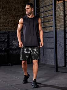 Men Tie Dye Drawstring Waist Sports Shorts