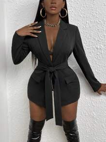 VaVaBold 西裝領翻蓋細節腰帶西裝外套