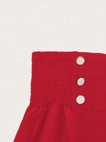Celure 大碼紐扣細節寬腰帶短褲 - 紅色 - 查看 3